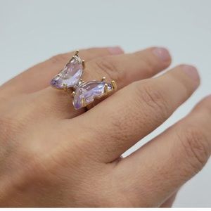 Acrylic purple butterfly adjustable statement ring